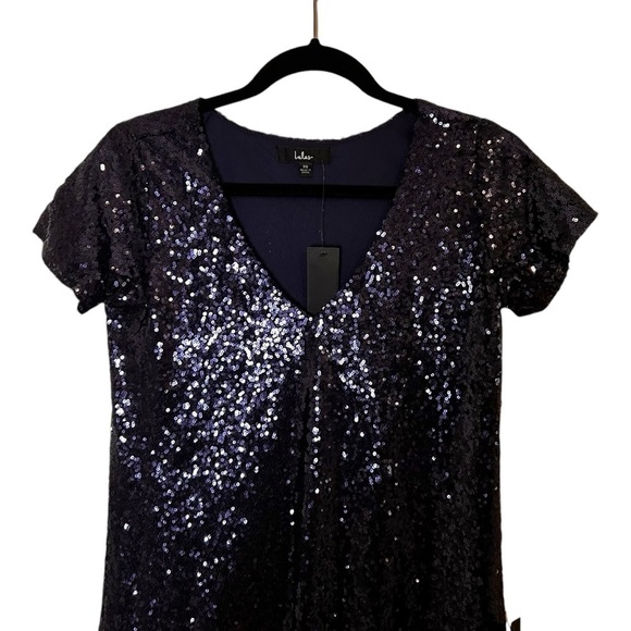 Lulu's Light Up The Night Navy Sequin V-Neck Shirt Dress- Size XS - Picture 9 of 13